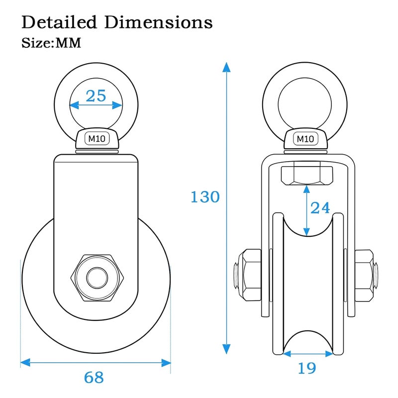 KCNOFNC Heavy Duty Cable Pulley Wheel, Swivel Pulley Block, Stainless Steel, Bearing Inside, Loading 1800lb - Image 3